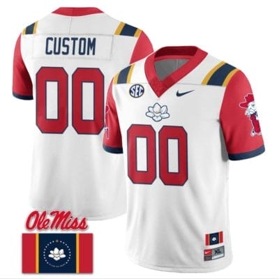 Custom Ole Miss Jersey Name and Number Football Flag Patch All Stitched White 2