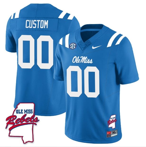Custom Ole Miss Jersey Name and Number Football All Stitched Blue Rebels Map 1 Custom Ole Miss Jersey Name and Number Football All Stitched Blue Rebels Map