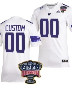 Custom Washington Huskies Jersey Name and Number Allstate Sugar Bowl Patch 2024 College Football White