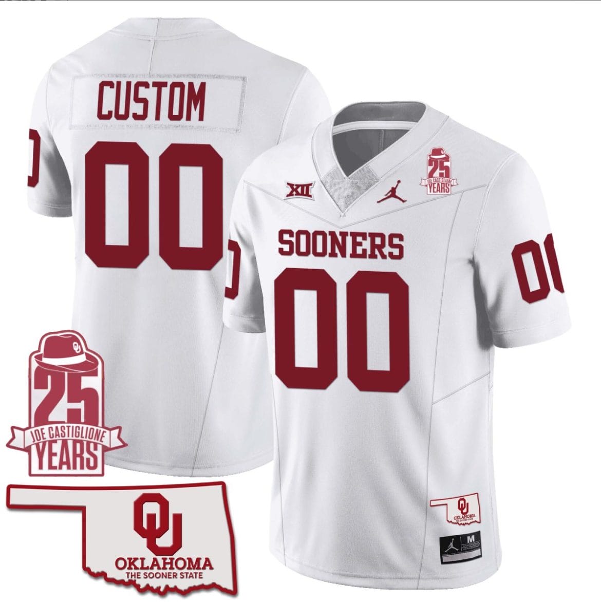 Custom Oklahoma Sooners Jersey Name and Number 25th Anniversary Patch Football White 1 Custom Oklahoma Sooners Jersey Name and Number 25th Anniversary Patch Football White