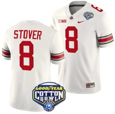 Cade Stover Jersey #8 Ohio State Buckeyes Cotton Bowl Patch 2023 Football White 8 Cade Stover Jersey #8 Ohio State Buckeyes Cotton Bowl Patch 2023 Football White