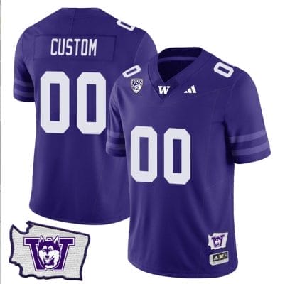 Custom Washington Huskies Jersey Name and Number Washington Map Patch Football Purple