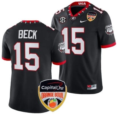 Carson Beck Jersey #15 Georgia Bulldogs Orange Bowl Patch 2023 College Football Black