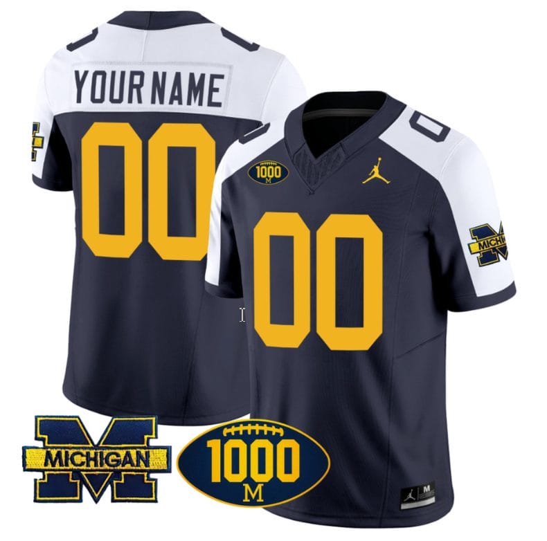 Custom Michigan Wolverines Jersey Name and Number 1000 Wins Patch Vapor College Football Navy Alternate 1 Custom Michigan Wolverines Jersey Name and Number 1000 Wins Patch Vapor College Football Navy Alternate