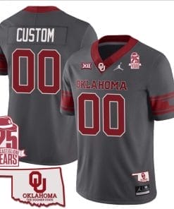 Custom Oklahoma Sooners Jersey Name and Number 25th Anniversary Patch Football Gray