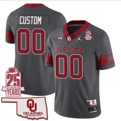 Custom Oklahoma Sooners Jersey Name and Number 25th Anniversary Patch Football Gray 8 Custom Oklahoma Sooners Jersey Name and Number 25th Anniversary Patch Football Gray