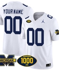 Custom Michigan Wolverines Jersey Name and Number 1000 Wins Patch Vapor College Football White