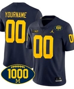 Custom Michigan Wolverines Jersey Name and Number 1000 Wins Patch Football Navy