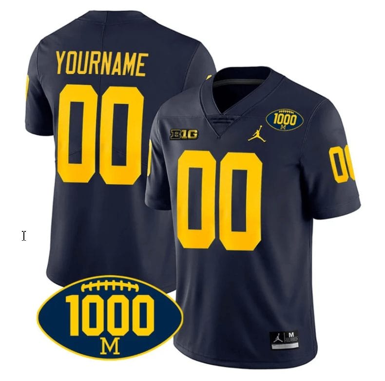 Custom Michigan Wolverines Jersey Name and Number 1000 Wins Patch Football Navy 1 Custom Michigan Wolverines Jersey Name and Number 1000 Wins Patch Football Navy