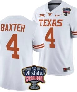 CJ Baxter Jersey #4 Texas Longhorns Allstate Sugar Bowl Patch 2024 College Football White