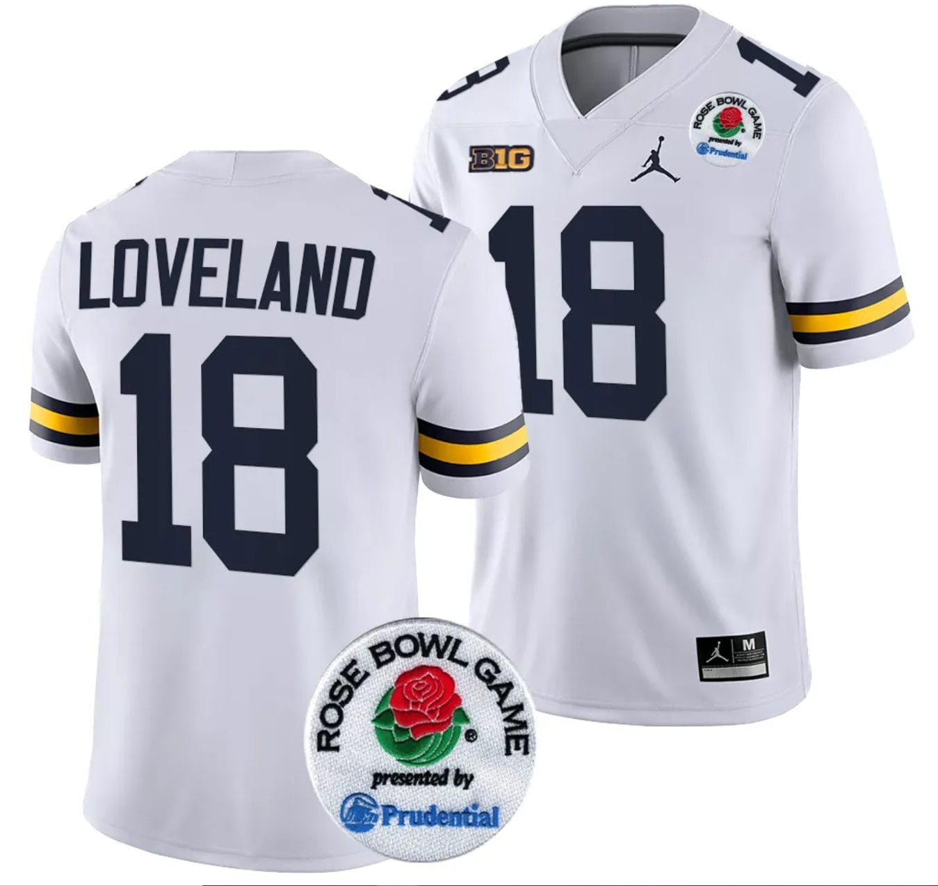 Colston Loveland Jersey #18 Michigan Wolverines Rose Bowl Game 2024 Patch College Football Playoff White 1 Colston Loveland Jersey #18 Michigan Wolverines Rose Bowl Game 2024 Patch College Football Playoff White