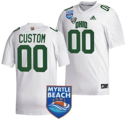 Custom Ohio Bobcats Jersey Name and Number 2023 Myrtle Beach Bowl Patch MVP White