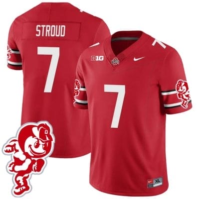CJ Stroud Jersey #7 Ohio State Buckeyes Football 2023 Stitched Brutus Buckeye Patch Scarlet