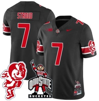CJ Stroud Jersey #7 Ohio State Buckeyes Football Stitched Brutus Buckeye Patch Black 8 CJ Stroud Jersey #7 Ohio State Buckeyes Football Stitched Brutus Buckeye Patch Black