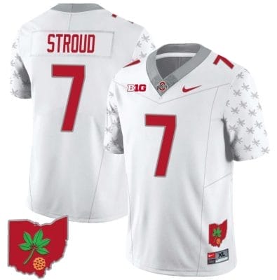 CJ Stroud Jersey #7 Ohio State Buckeyes Football Stitched Ohio Map Patch White Special Style 2
