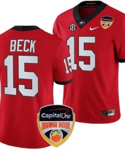 Carson Beck Jersey #15 Georgia Bulldogs Orange Bowl Patch 2023 College Football Red