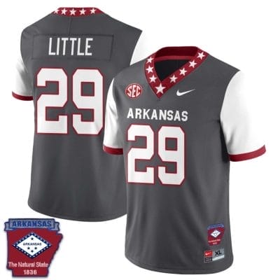 Cam Little Jersey #29 Arkansas Razorback Football Arkansas State Patch White Sleeves 10 Cam Little Jersey #29 Arkansas Razorback Football Arkansas State Patch White Sleeves