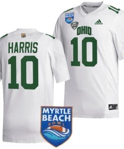 CJ Harris Jersey #10 Ohio Bobcats 2023 Myrtle Beach Bowl Patch MVP Football White