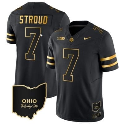 CJ Stroud Jersey #7 Ohio State Buckeyes College Football Stitched Vapor Limited Gold Ohio Patch Black Gold