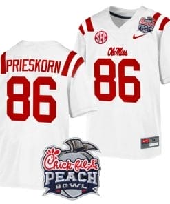 Caden Prieskorn Jersey #86 Ole Miss Rebels Peach Bowl Patch 2024 College Football White