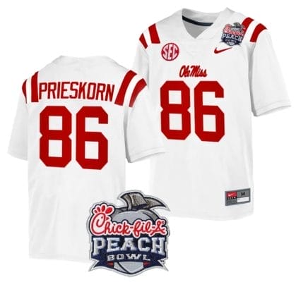 Caden Prieskorn Jersey #86 Ole Miss Rebels Peach Bowl Patch 2024 College Football White