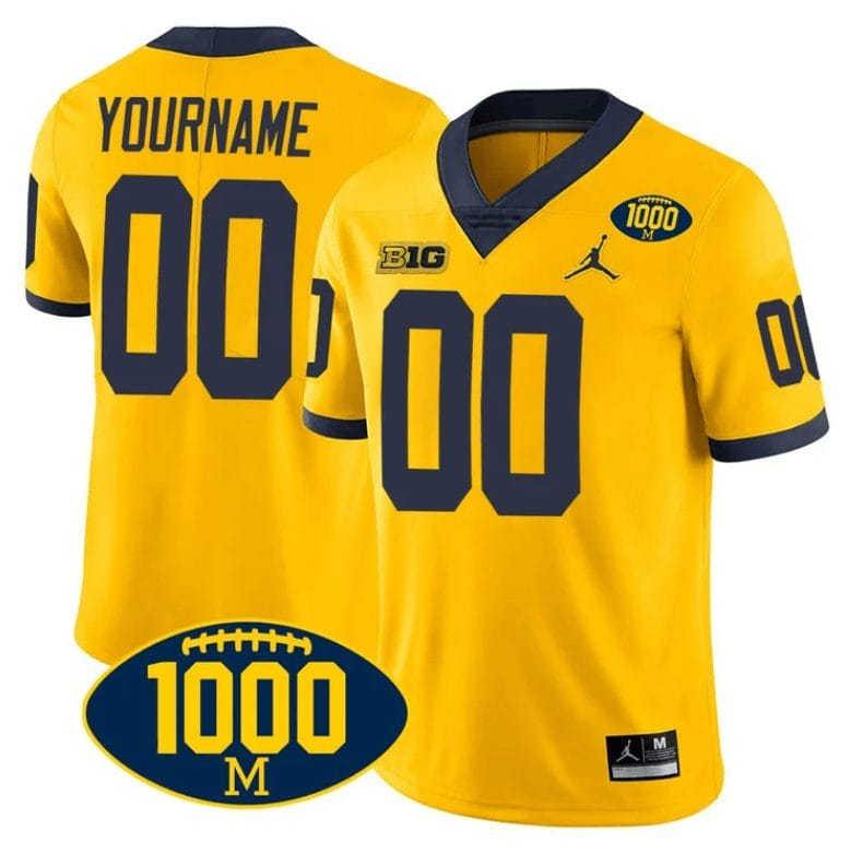 Custom Michigan Wolverines Jersey Name and Number 1000 Wins Patch Football Yellow 1 Custom Michigan Wolverines Jersey Name and Number 1000 Wins Patch Football Yellow