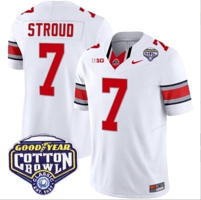 CJ Stroud Jersey #7 Ohio State Buckeyes Cotton Bowl Patch Vapor Football White