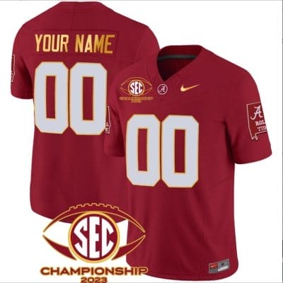Custom Alabama Crimson Jersey Name and Number SEC Championship 2023 Patch Gold Football Crimson