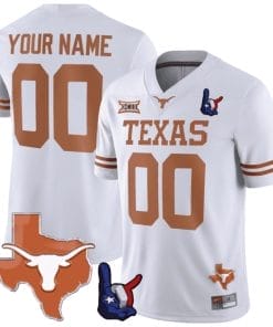 Custom Texas Longhorns Jersey Name and Number Texas State and Throwing Up The H Patch White