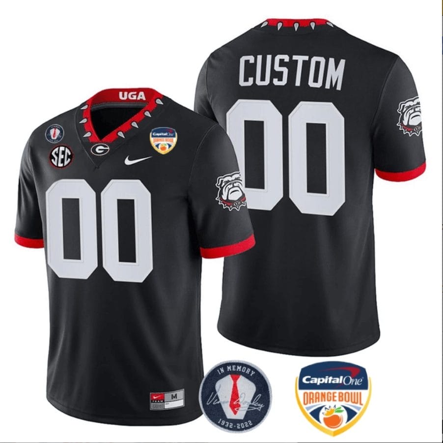 Custom Georgia Bulldogs Jersey Name and Number Orange Bowl Patch Football Black 1 Custom Georgia Bulldogs Jersey Name and Number Orange Bowl Patch Football Black