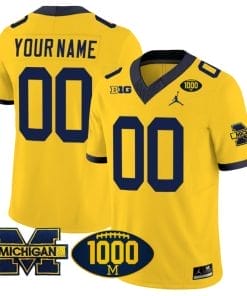 Custom Michigan Wolverines Jersey Name and Number 1000 Wins Patch Vapor Limited Football Maize