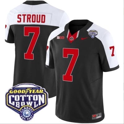 CJ Stroud Jersey #7 Ohio State Buckeyes Cotton Bowl Patch Vapor Football Black Alternate