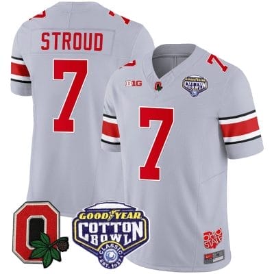 CJ Stroud Jersey #7 Ohio State Buckeyes Good Year Cotton Bowl Patch Football Gray 8 CJ Stroud Jersey #7 Ohio State Buckeyes Good Year Cotton Bowl Patch Football Gray
