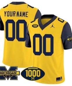 Custom Michigan Wolverines Jersey Name and Number 1000 Wins Patch Vapor College Football Navy Sleeves