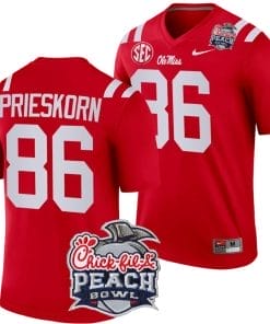 Caden Prieskorn Jersey #86 Ole Miss Rebels Peach Bowl Patch 2024 College Football Red