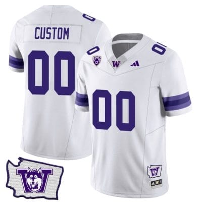 Custom Washington Huskies Jersey Name and Number Washington Map Patch Football White