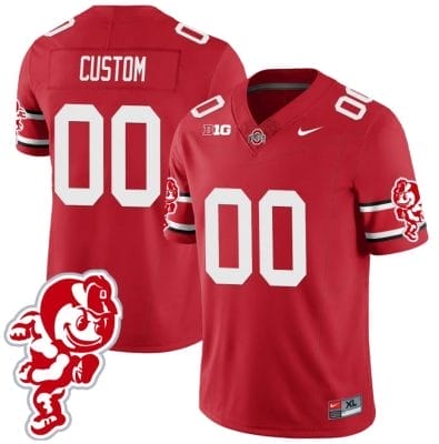 Custom Ohio State Jersey Name and Number Football Stitched Brutus Buckeye Patch Style 1 Scarlet