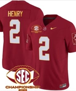 Derrick Henry Jersey #2 Alabama Crimson SEC Championship 2023 Patch Vapor Gold Football Crimson
