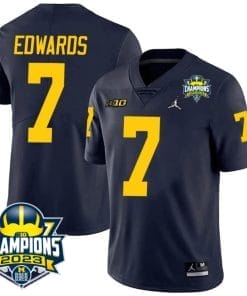 Donovan Edwards Jersey #7 Michigan Wolverines 2023 Big Ten Champions Patch Stitched Navy