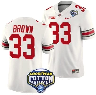 Devin Brown Jersey #33 Ohio State Buckeyes Cotton Bowl Patch 2023 Football White