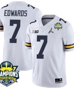Donovan Edwards Jersey #7 Michigan Wolverines 2023 Big Ten Champions Patch Stitched White