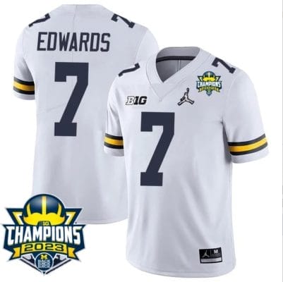 Donovan Edwards Jersey #7 Michigan Wolverines 2023 Big Ten Champions Patch Stitched White