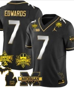 Donovan Edwards Jersey #7 Michigan Wolverines 2023 Big Ten Back to Back Champions Patch Stitched Black Limited