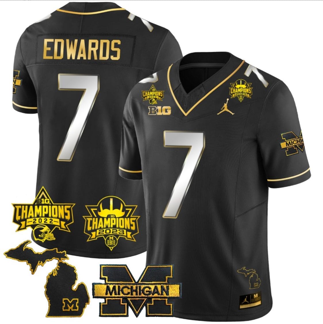 Donovan Edwards Jersey #7 Michigan Wolverines 2023 Big Ten Back to Back Champions Patch Stitched Black Limited 1 Donovan Edwards Jersey #7 Michigan Wolverines 2023 Big Ten Back to Back Champions Patch Stitched Black Limited