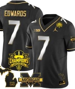 Donovan Edwards Jersey #7 Michigan Wolverines 2023 Big Ten Champions Patch Stitched Black Limited