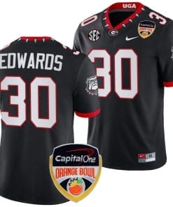 Daijun Edwards Jersey #30 Georgia Bulldogs Orange Bowl Patch 2023 College Football Black