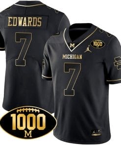 Donovan Edwards Jersey #7 Michigan Wolverines 1000 Wins Patch Football All Stitched Black Gold
