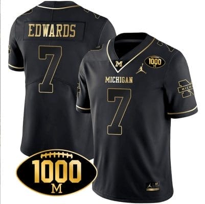 Donovan Edwards Jersey #7 Michigan Wolverines 1000 Wins Patch Football All Stitched Black Gold