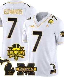 Donovan Edwards Jersey #7 Michigan Wolverines 2023 Big Ten Champions Patch Stitched White Gold