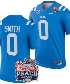 Deion Smith Jersey #0 Ole Miss Rebels Peach Bowl Patch 2024 College Football Blue